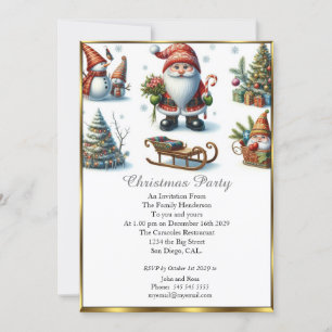 Cute Christmas party Santa White Snow  Invitation