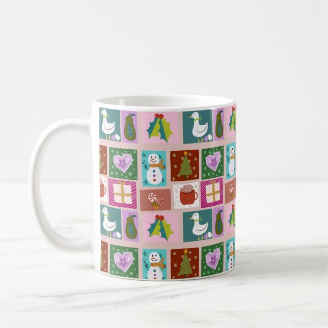 Cute Christmas Patchwork Pattern Coffee Mug (Left)