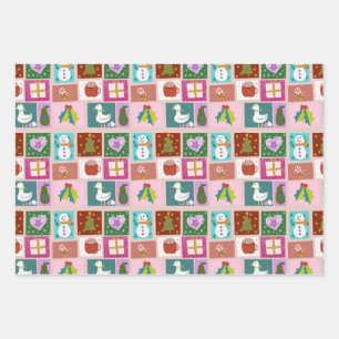 Cute Christmas Patchwork Pattern Wrapping Paper Sheet