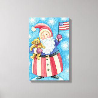 Cute Christmas, Patriotic Santa Claus with Flag Canvas Print