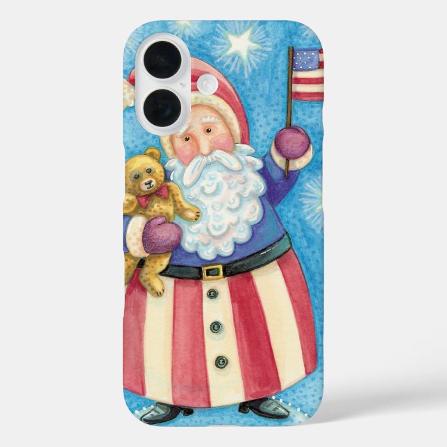 Cute Christmas, Patriotic Santa Claus with Flag Case-Mate iPhone Case (Back)