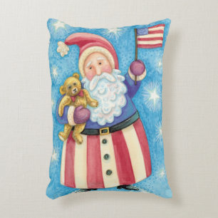 Cute Christmas, Patriotic Santa Claus with Flag Decorative Cushion