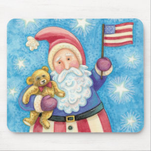 Cute Christmas, Patriotic Santa Claus with Flag Mouse Pad