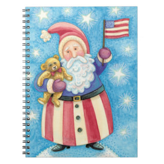 Cute Christmas, Patriotic Santa Claus with Flag Spiral Notebook