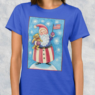 Cute Christmas, Patriotic Santa Claus with Flag T-Shirt
