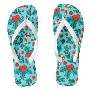 Cute Christmas Pattern Blue Jandals