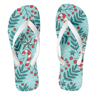 Cute Christmas Pattern Blue Jandals