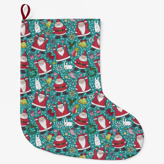 Cute Christmas Pattern Large Christmas Stocking (Front)