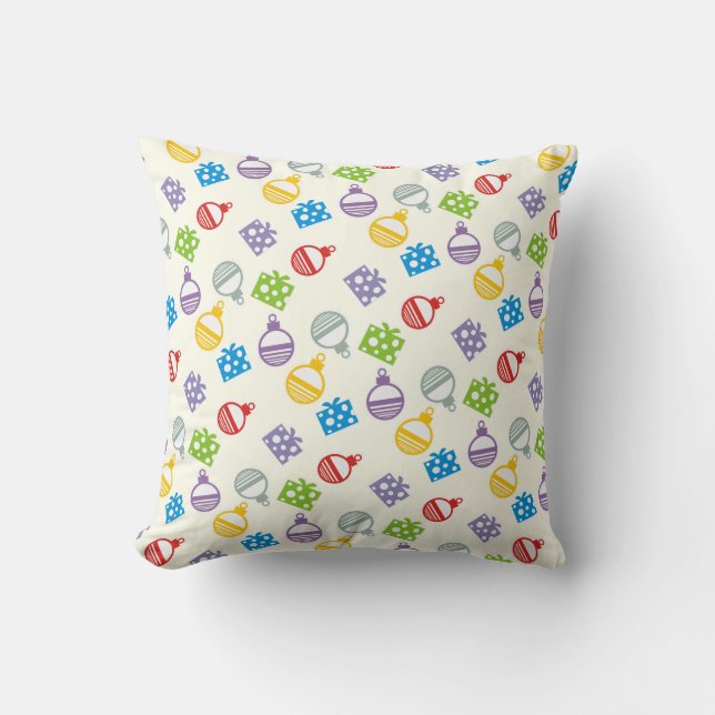Cute Christmas pattern of balls and gifts Cushion (Front)