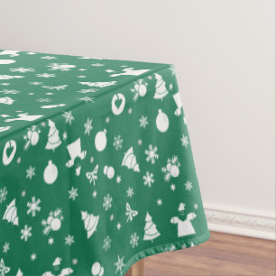 Cute Christmas Pattern on Precious Emerald Green Tablecloth