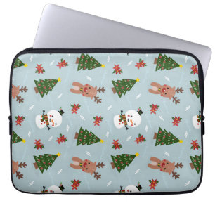 Cute Christmas Pattern Snowman, Reindeer & Tree Laptop Sleeve