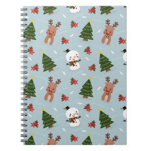 Cute Christmas Pattern Snowman, Reindeer & Tree Notebook