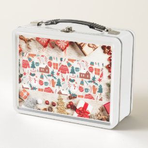 Cute Christmas Pattern with Holiday Icons Metal Lunch Box