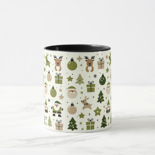 Cute Christmas Pattern with Santa, Reindeer, Gifts Mug