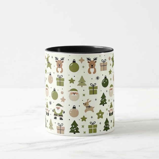 Cute Christmas Pattern with Santa, Reindeer, Gifts Mug (Center)