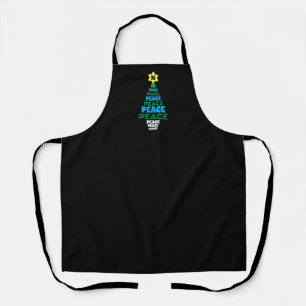 Cute Christmas Peace Tree Custom Initial Black Apron