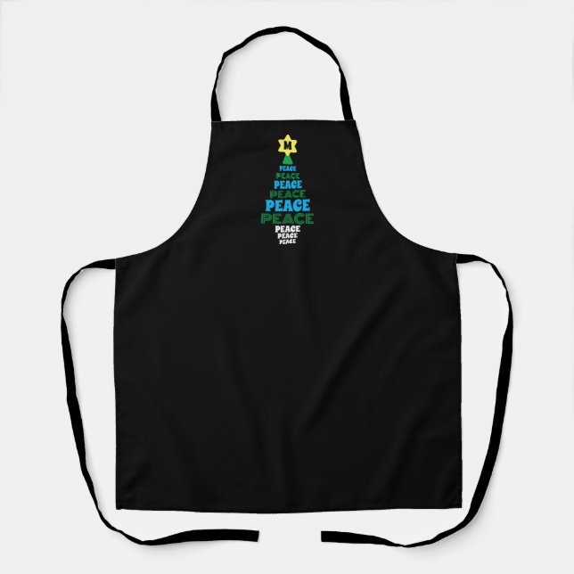 Cute Christmas Peace Tree Custom Initial Black Apron (Front)