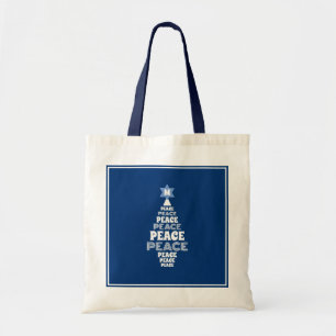 Cute Christmas Peace Tree Custom Initial Blue Tote Bag