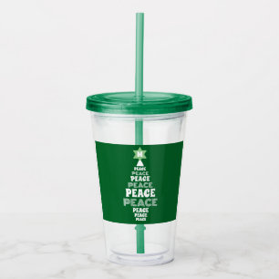 Cute Christmas Peace Tree Custom Initial Green Acrylic Tumbler