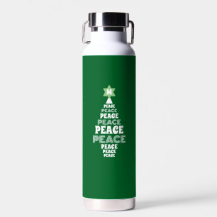 Cute Christmas Peace Tree Custom Initial Green Water Bottle