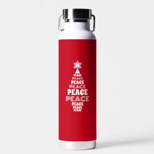 Cute Christmas Peace Tree Custom Initial Red Water Bottle