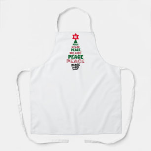 Cute Christmas Peace Tree Custom Initial White Apron