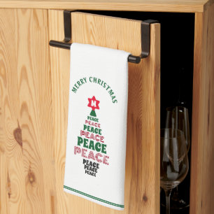 Cute Christmas Peace Tree Custom Initial White Tea Towel