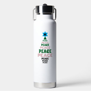 Cute Christmas Peace Tree Custom Initial White Water Bottle