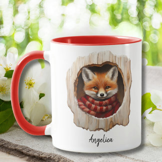 Cute Christmas Peeking Fox With Santa Hat Custom Mug