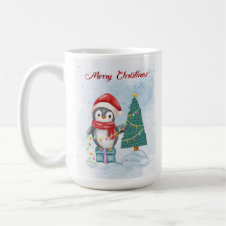 Cute Christmas Penguin Decorating Tree with Lights Coffee Mug