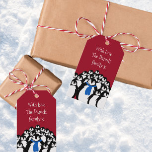 Cute Christmas Penguin Family Monogram Gift Tag