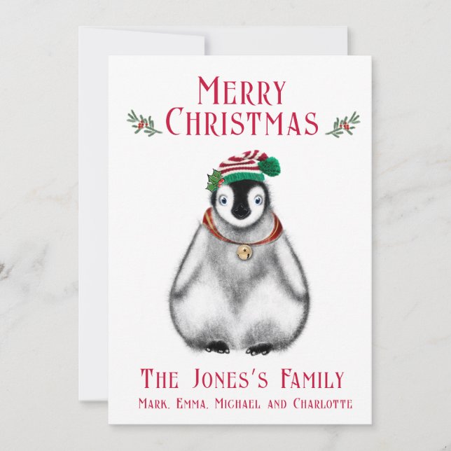Cute Christmas Penguin , festive Arctic animal  Holiday Card (Front)