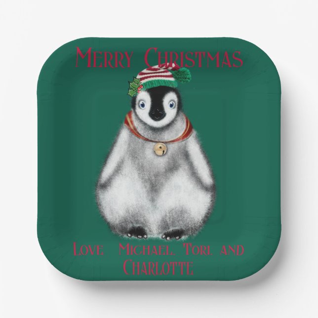 Cute Christmas Penguin , festive Arctic animal    Paper Plate (Front)