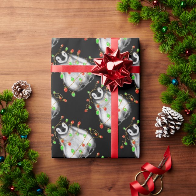 Cute Christmas Penguin holiday cheer twinkle light Wrapping Paper (Holiday Gift)