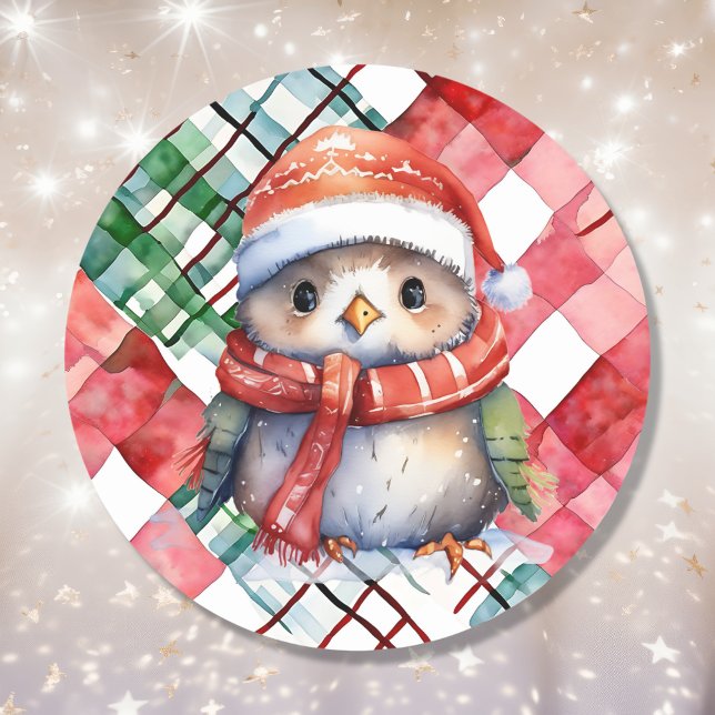 Cute Christmas Penguin Holiday Classic Round Sticker (Creator Uploaded)