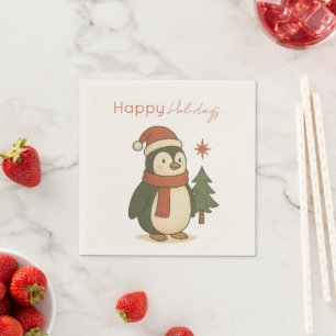 Cute Christmas Penguin Holiday – Vintage Winter Napkin