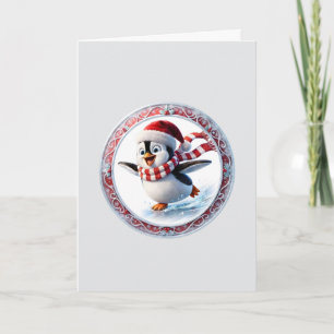Cute Christmas Penguin Ice Skating Holiday Ornamen Card