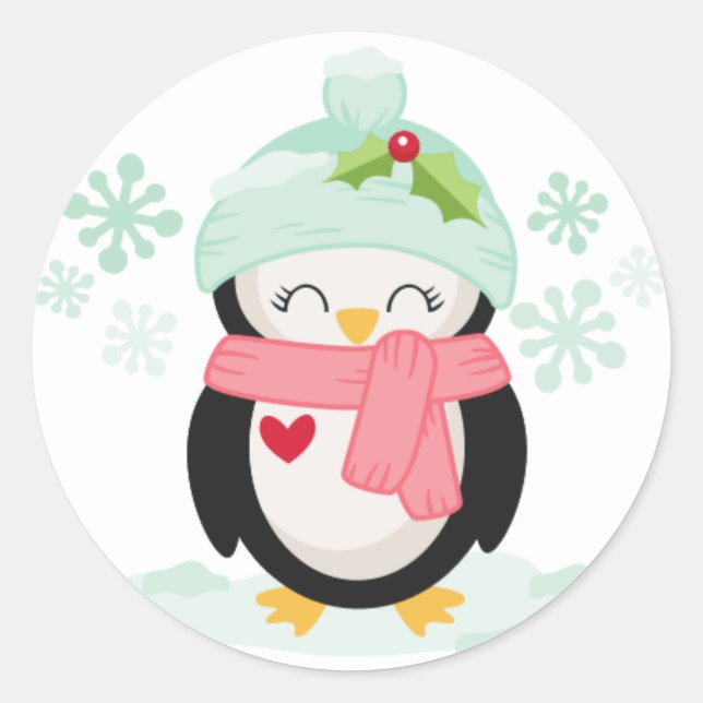 Cute Christmas Penguin illustration Sticker (Front)