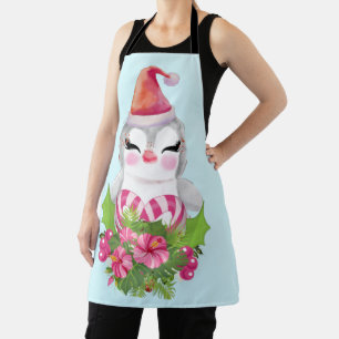 Cute Christmas Penguin in Santa Hat Apron