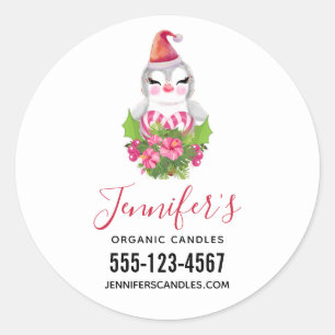 Cute Christmas Penguin in Santa Hat Business Classic Round Sticker