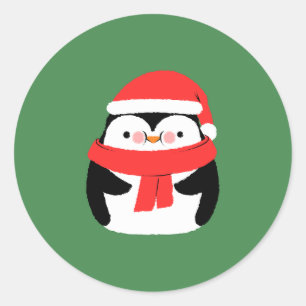 Cute Christmas Penguin in Santa Hat Custom Classic Round Sticker