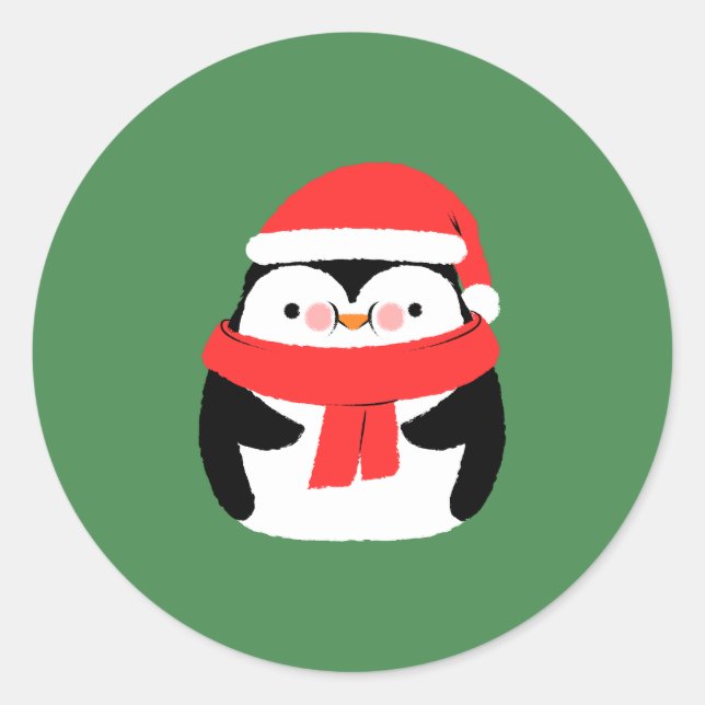 Cute Christmas Penguin in Santa Hat Custom  Classic Round Sticker (Front)