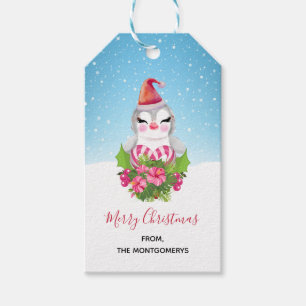 Cute Christmas Penguin in Santa Hat Gift Tags
