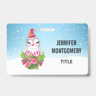 Cute Christmas Penguin in Santa Hat ID Badge