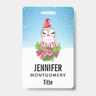 Cute Christmas Penguin in Santa Hat ID Badge