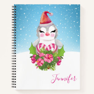 Cute Christmas Penguin in Santa Hat Notebook