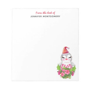 Cute Christmas Penguin in Santa Hat Notepad