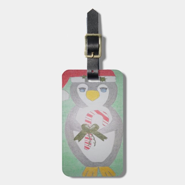 Cute Christmas Penguin Luggage Tag (Front Vertical)