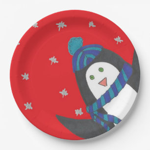 Cute Christmas Penguin Paper Plate