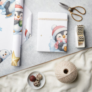 Cute Christmas Penguin Pattern Wrapping Paper